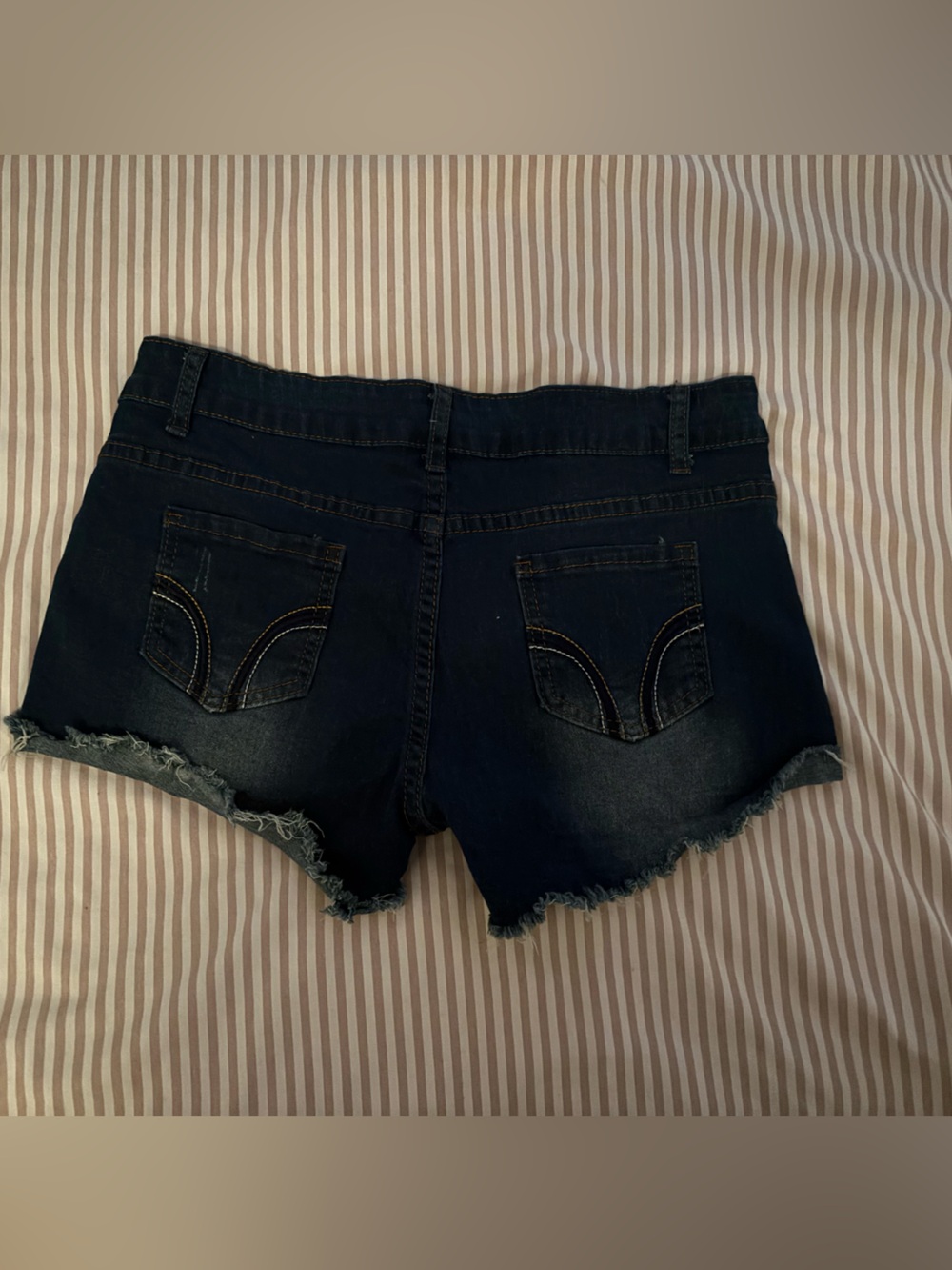 Women's Dark Blue Denim Frayed Hem Shorts